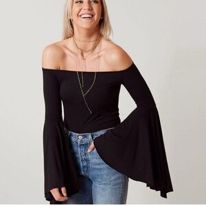 FREE PEOPLE Birds Of Paradise Off The Shoulder Top In Black L.